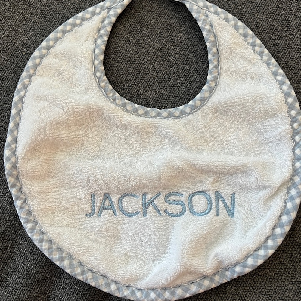 Pottery Barn Kids Blue and White Checkered Bib